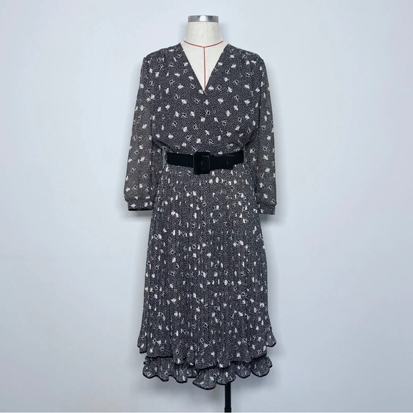 Kulbach Dresses & Skirts - Vintage 80’s Midi Dress Size 40 XL Black Polka Dot West Germany